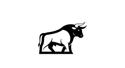 Fototapeta premium Black Silhouette of a Charging Bull.
