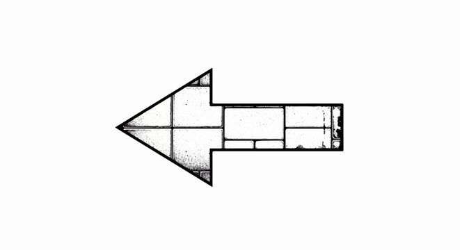 A black outlined arrow filled with a textured stone pattern points left