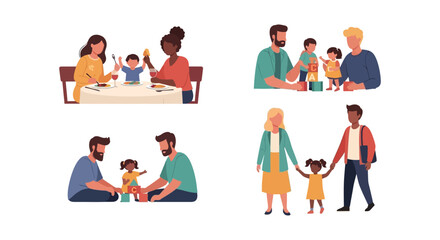 Diverse Family Life: Parents, Caregivers & Children in Everyday Scenes - Playing, Dining & Walking Together