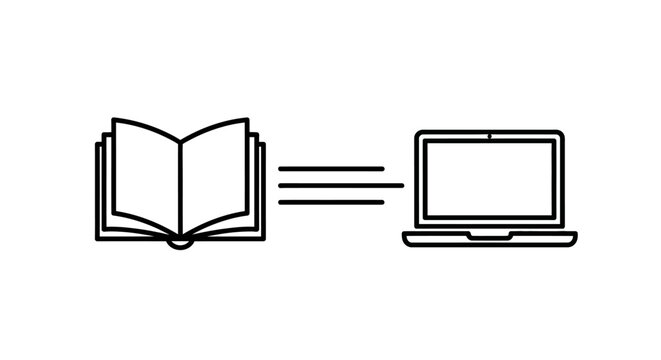 Book Equals Laptop Digital Concept.