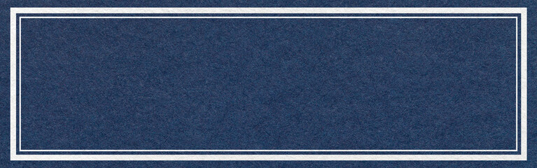 Fototapeta premium Dark blue textured paper background with white double frame border and copy space for website header banner template