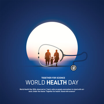 world health day 2026. world health day concept banner, poster, social media post, postcard, background, backdrop, template, greetings card, cover design. Together for science