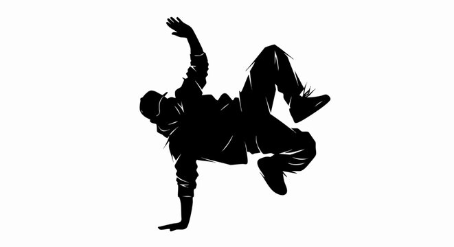 Silhouette of a Bboy Dancer Performing a Dynamic Breakdance Move.
