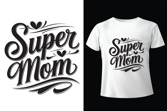 Set of 2 'Super Mom' typography designs for t-shirt vector