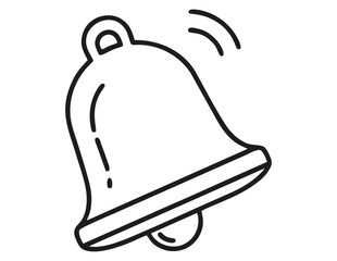 Obraz premium Hand drawn bell icon ringing with motion lines in simple clean minimalist line art style isolated on white background