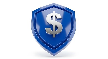 Obraz premium A glossy blue shield with a silver dollar sign on a white backdrop