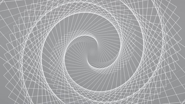Spiral pattern rotates, forming tunnel-like effect on gray background