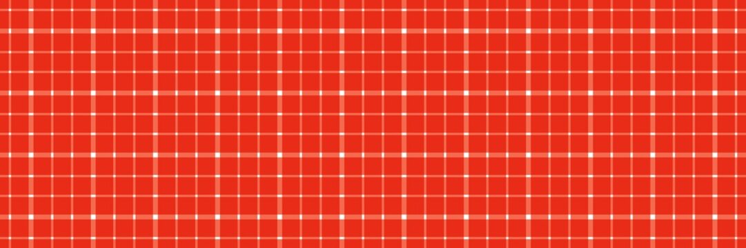 Seamless red gingham pattern background, classic kitchen tablecloth textile texture, vibrant checkered fabric design for picnic or holiday home decor themes.