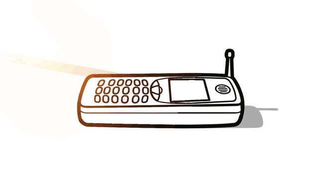 Retro cell phone with an antenna and a numeric keypad on a white background