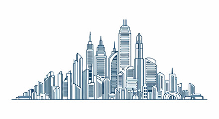 Obraz premium Minimalist line art of a sprawling, modern city skyline at dawn