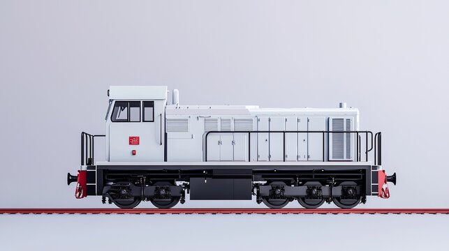 Compact freight switcher, simple, side view, white studio, essential function, 