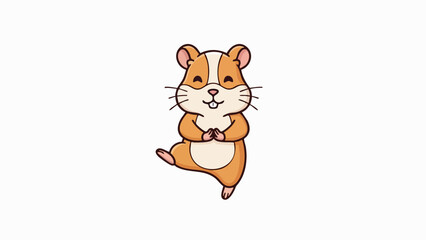 Obraz premium Adorable Hamster Cartoon Character Standing on One Leg with Hands Clasped.