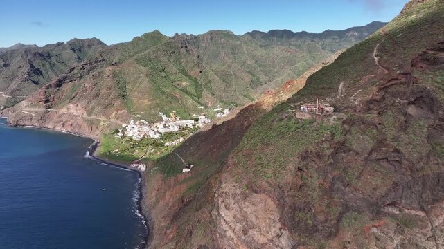 Igueste village in Tenerife, Canary Islands. In the foreground, an abandoned semaphore station.