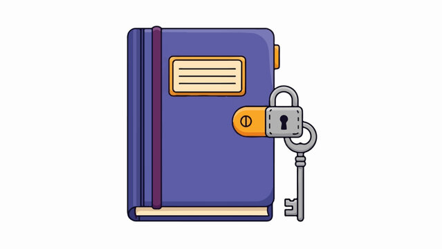 A closed, purple diary with a lock and key