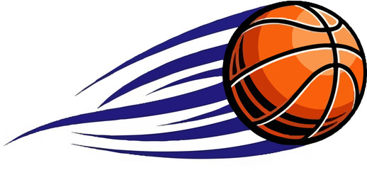 Obraz premium Orange basketball with blue motion streaks on a white background