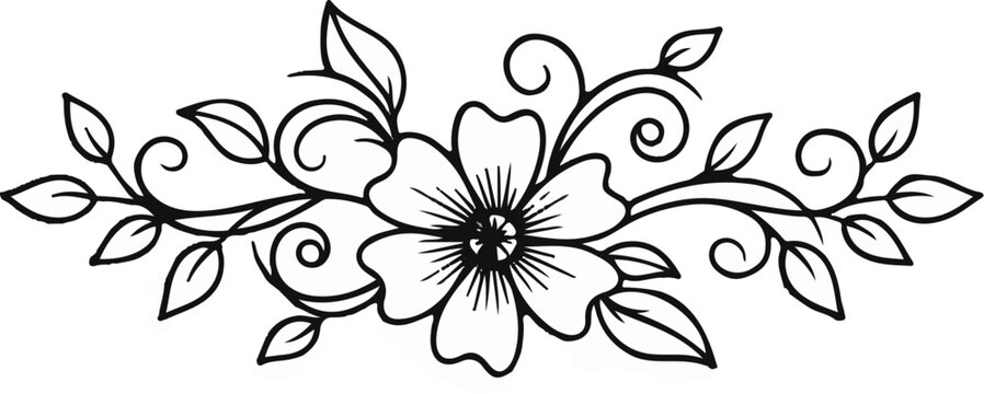 Ornate floral and leaf vine border, black outline on white