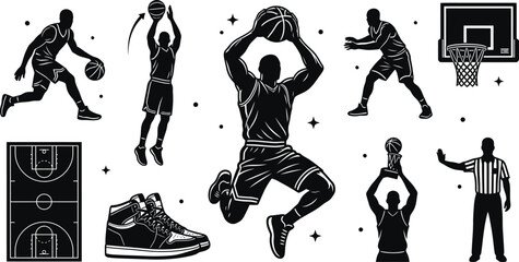 Basketball Player Action and Equipment Sticker Vector © 777SKYLABS