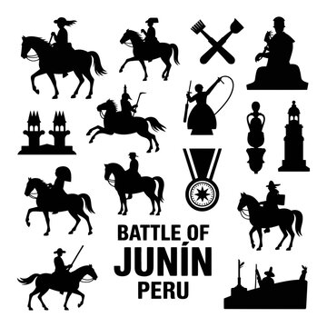 A black silhouette illustration of the Battle of Junin in Peru