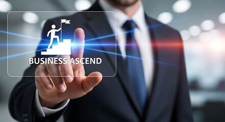 Obraz premium A person in a suit interacting with a virtual interface labeled 