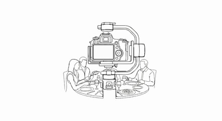 Obraz premium People dining while a camera on a gimbal records their meal