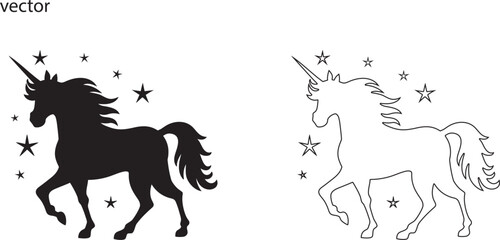 Unicorn vector set, Unicorn Silhouette Illustration Isolated on White Background. Unicorn line act  © Dream_Art