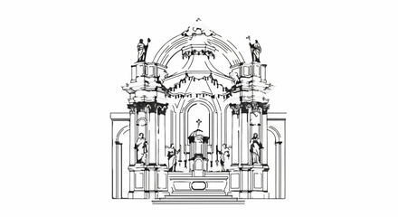 Ornate religious altar and facade with statues and architectural details