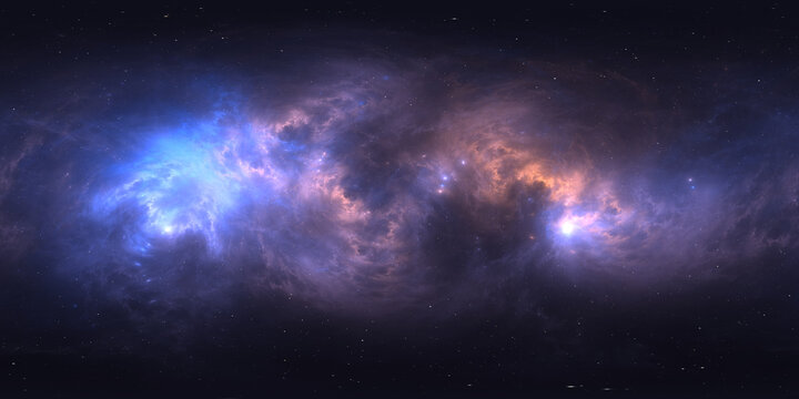 360-degree full-sphere panoramic space background with nebula and stars. It was neither partly nor fully created with generative AI.