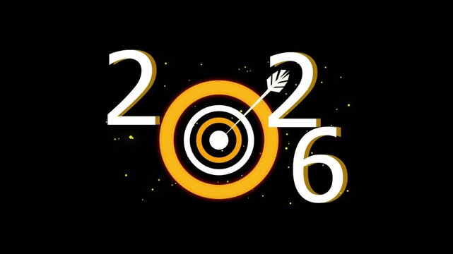 2026 concentric target numeric graphic animation, Stylized 2026 numeric graphic with concentric target rings
