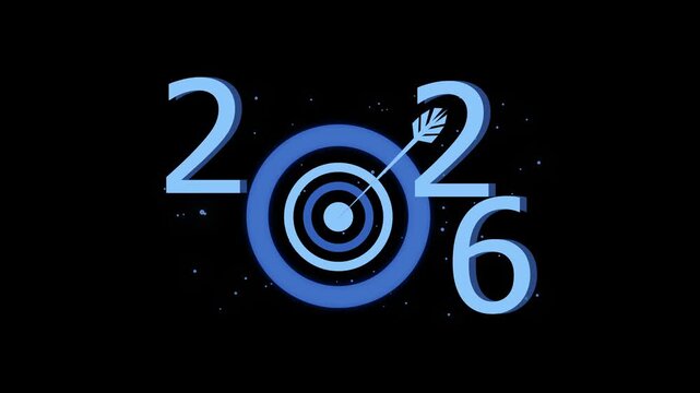 2026 concentric target numeric graphic animation, Stylized 2026 numeric graphic with concentric target rings