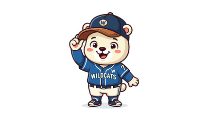 Fototapeta premium Cute Cartoon Bear Mascot Wearing Baseball Uniform and Cap.