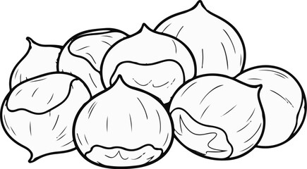 Naklejka premium Outline drawing of a pile of hazelnuts with pointed tops