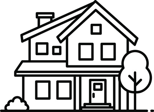 Two Story House Silhouette with Tree and Bush home building 2