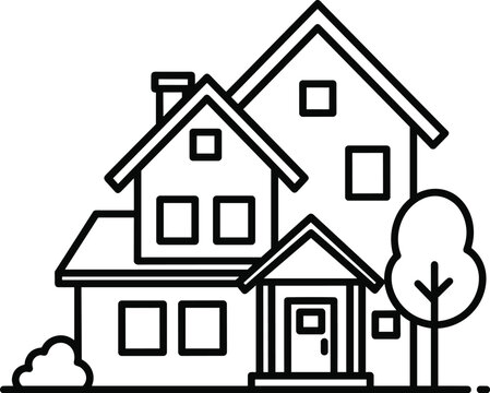 Two Story House with Porch and Tree Silhouette home building