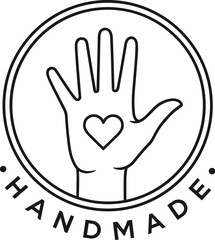 Obraz premium Open Hand Silhouette With Heart Inside Circle And Handmade Text love