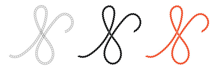 Abstract rope ribbon knot loop design, Nautical twisted cord minimal illustration. © Fayej