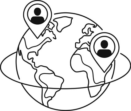 Globe with Location Pins and People Icons earth world