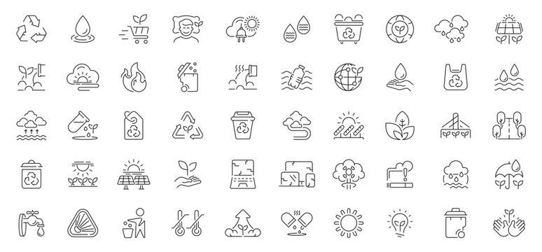 Environment and nature icons set. editable line icons, eco-friendly, green design