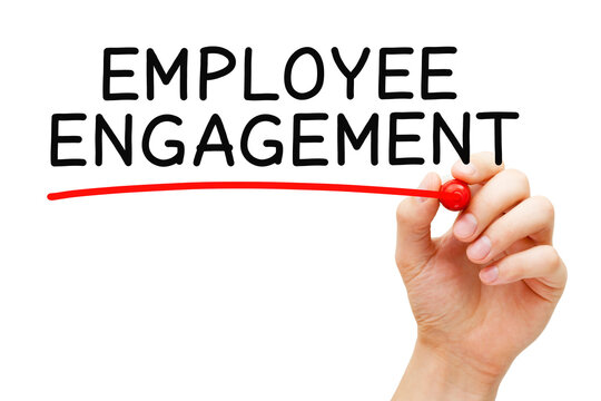 Hand Writing Employee Engagement With Marker On White Background