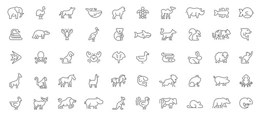 Animal icons set. editable line icons, outline style with wildlife and fauna symbols © Jocelyn_Flores