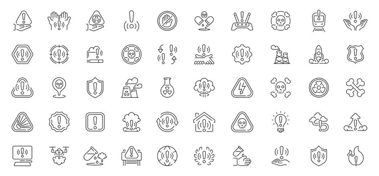 Danger and hazard icons set. editable line icons, outline, warning and safety symbols