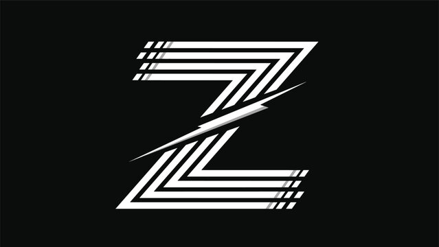 Bold graphic design of a white letter Z composed of parallel speed lines with a diagonal strike through on a black background.