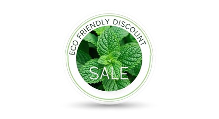 Obraz premium An eco-friendly discount sale badge with a mint leaf design on a white background