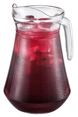 Glass pitcher with chilled grape juice isolated in a transparent background