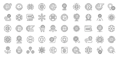 Fototapeta premium Web and seo icons set. editable line icons, outline, browser and digital marketing symbols