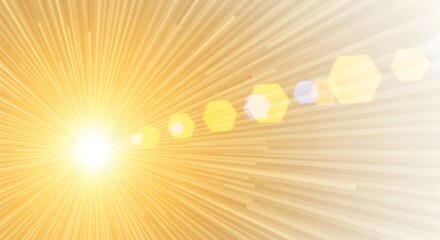 Abstract Sunburst Background with Lens Flare, Golden Light Rays