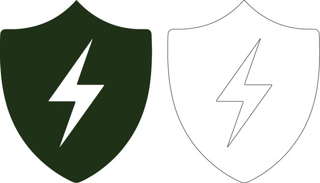 Black shield with white lightning bolt symbol and outlined shield