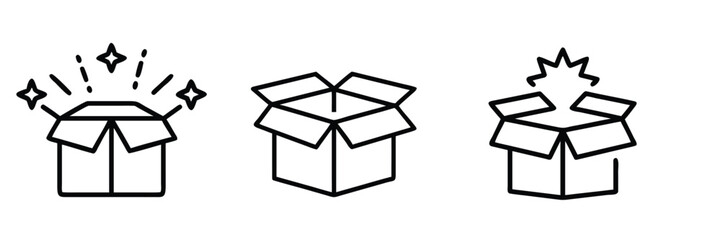 Open surprise box outline icon featuring magic present package, product unboxing celebration, holiday gift discovery more vector illustration or editable stroke. © Purnorup Dream IT 