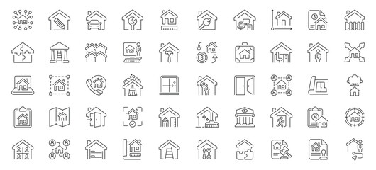 Obraz premium Real estate icons set: editable line icons. house, property, outline style symbols