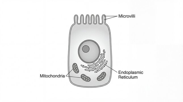 Illustration of an epithelial cell with labeled organelles.