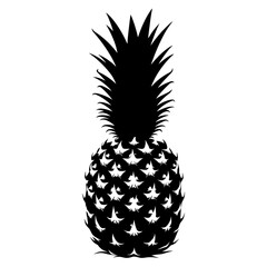 Obraz premium Bold black silhouette of a ripe pineapple with spiky green leaves against a white background